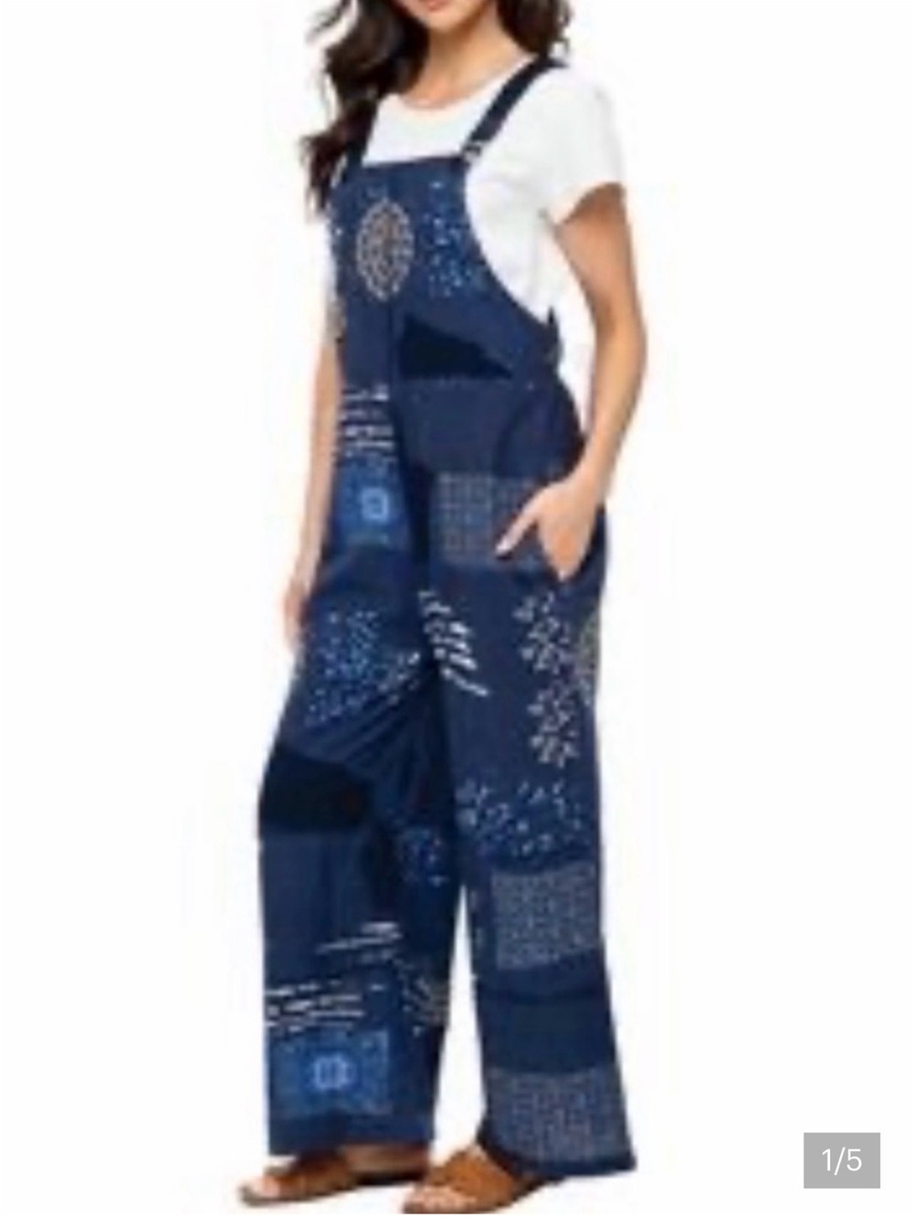 YAK& YETI NWT Navy Patchwork Print Overalls